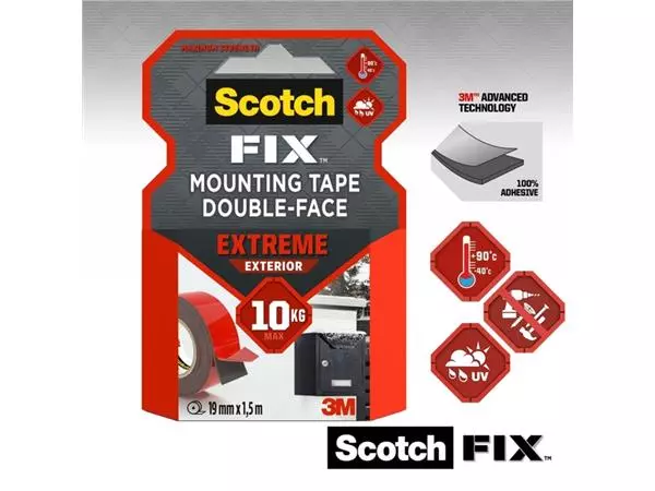 Een Plakband Scotch Extreme Exterior 19mm x 1,5m dubbelzijdig koop je bij Heering Office