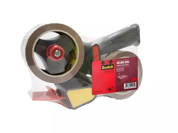 Een Verpakkingstape dispenser Scotch met 2 rollen Secure seal tape 50mmx66m bruin koop je bij De Rijk Kantoorshop