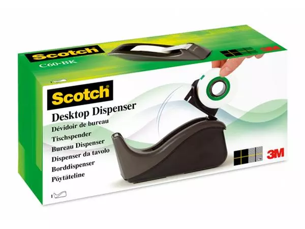 Een Plakbandhouder Scotch C60 zwart + 1rol magic tape 19mmx33m koop je bij De Rijk Kantoorshop