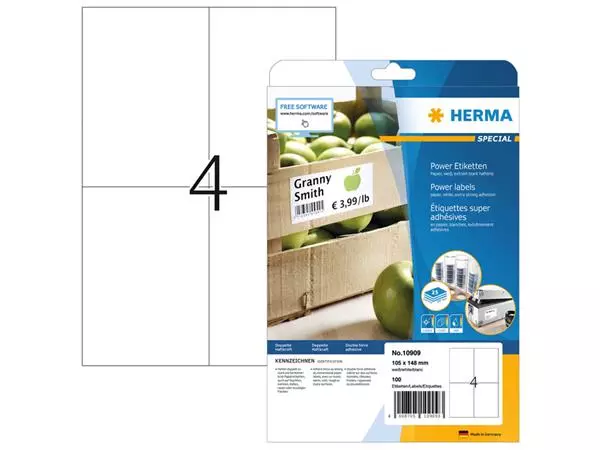 Een Etiket HERMA Power 10909 105x148mm wit 100stuks koop je bij Schellen Boek- en Kantoorboekhandel