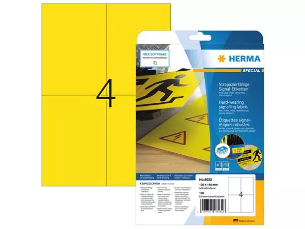 Een Etiket HERMA 8032 105x148mm weerbestendig geel 100stuks koop je bij Kantoorboekhandel Van Atten