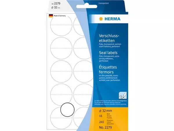 Een Etiket HERMA 2279 32mm transparant 240 etiketten koop je bij Clippz! Office Supplies