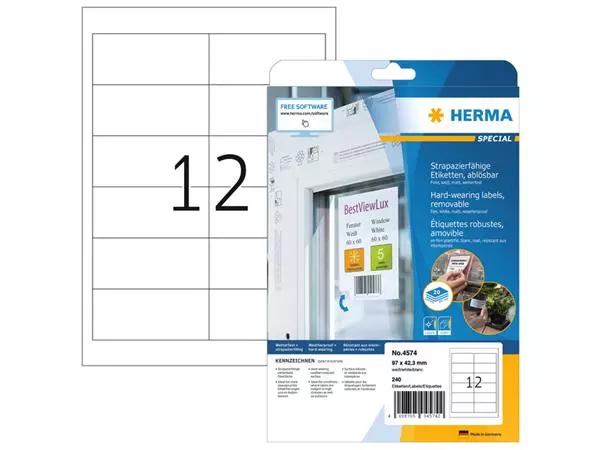 Etiket HERMA 4574 97X42.3mm folie wit 240stuks