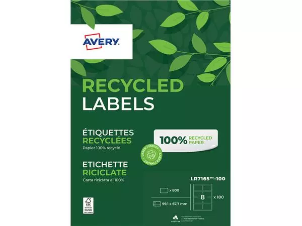 Een Etiket Avery LR7165-100 99.1x67.7mm recycled wit 800stuks koop je bij QuickOffice BV