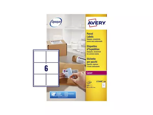 Een Etiket Avery L7166B-100 99.1x93.1mm blockout 600stuks koop je bij VDB Office Express B.V.