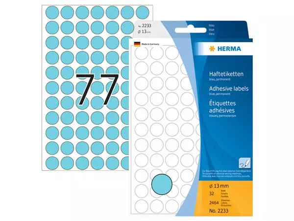 Een Etiket HERMA 2233 rond 13mm blauw 2464stuks koop je bij Schellen Boek- en Kantoorboekhandel