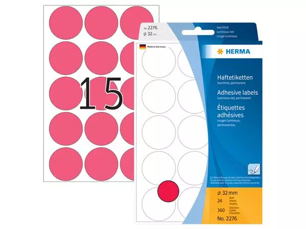 Een Etiket HERMA 2276 rond 32mm fluor rood 360stuks koop je bij Kantorice office & business supplies