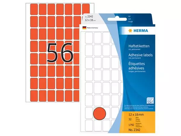 Een Etiket HERMA 2342 12x18mm rood 1792stuks koop je bij Kantorice office & business supplies