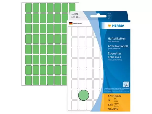 Een Etiket HERMA 2345 12x18mm groen 1792stuks koop je bij Kantorice office & business supplies