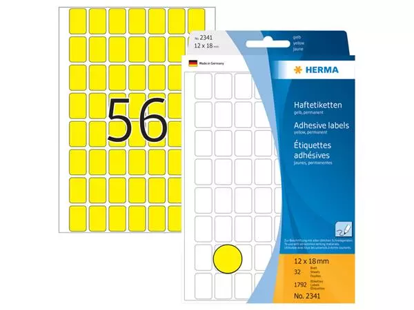 Een Etiket HERMA 2341 12x18mm geel 1792stuks koop je bij De Joma BV