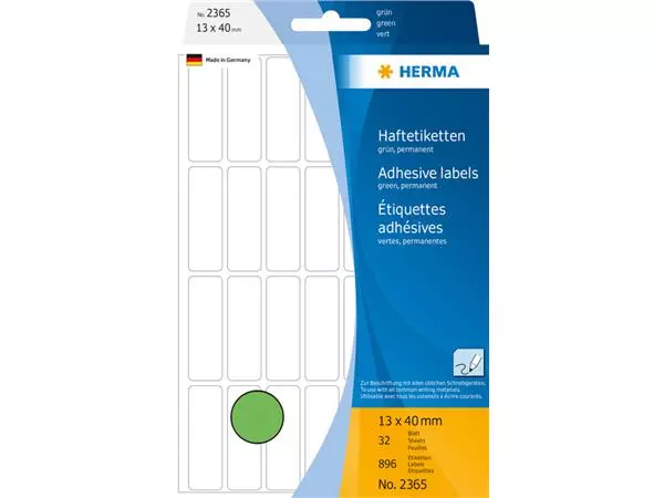 Een Etiquette HERMA 2365 13x40mm vert 896 pièces koop je bij QuickOffice BV