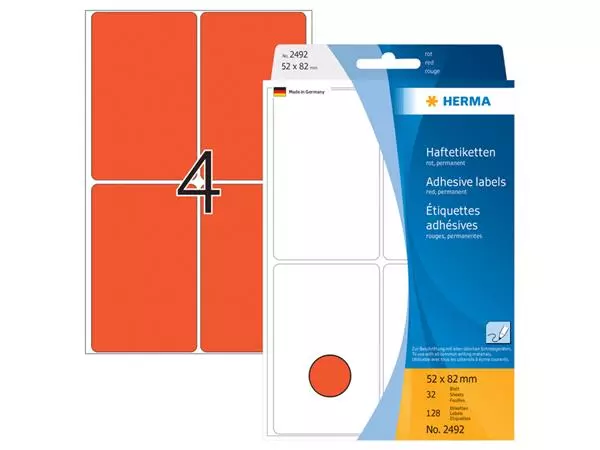 Een Etiket HERMA 2492 52x82mm rood 128 stuks koop je bij De Rijk Kantoorshop