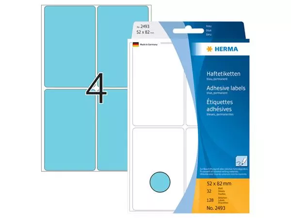 Een Etiket HERMA 2493 52x82mm blauw 128stuks koop je bij De Joma BV
