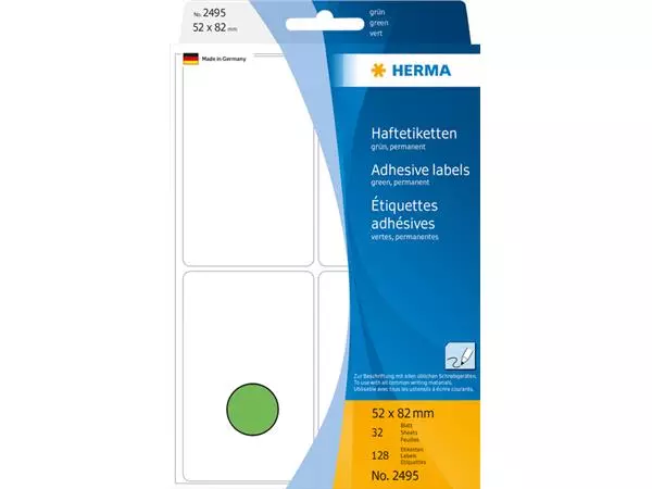 Een Etiket HERMA 2495 52x82mm groen 128stuks koop je bij QuickOffice BV