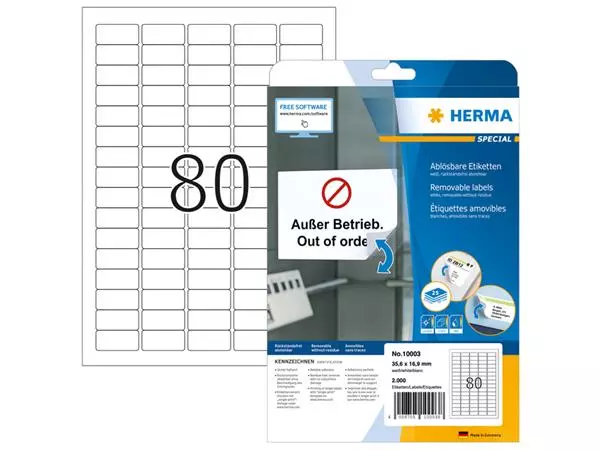 Etiket HERMA 10003 35.6x16.9mm verwijderbaar wit 2000stuks