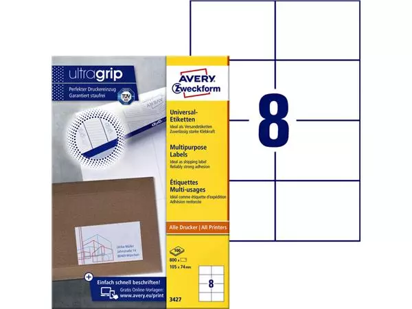 Een Etiket Avery Zweckform 3427 105x74mm wit 800stuks koop je bij Romijn Office Supply