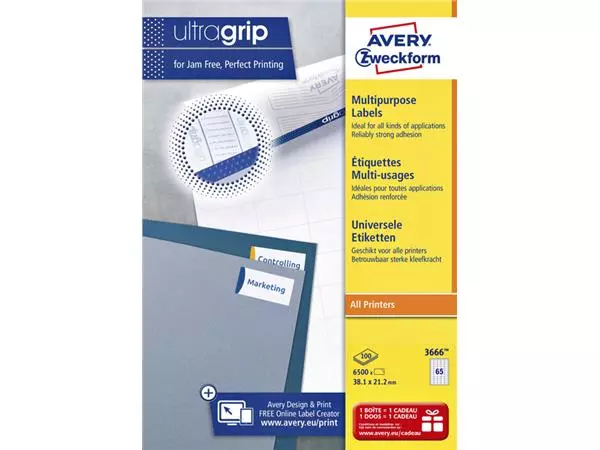 Een Etiket Avery Zweckform 3666 38x21.2mm wit 6500stuks koop je bij Kantoorboekhandel Van Atten