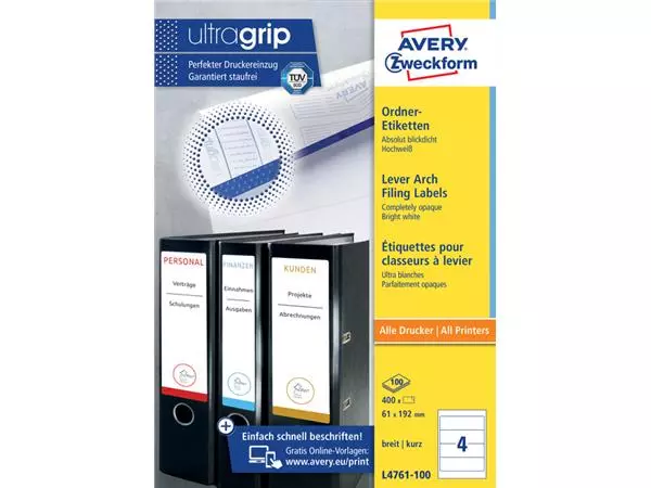 Een Rugetiket Avery Zweckform breed 61x192mm zelfklevend wit koop je bij QuickOffice BV