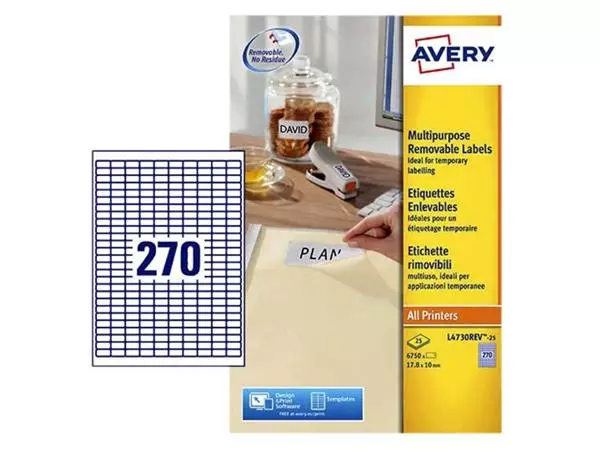 Een Etiquette Avery amovible L4760REV-25 17,8x10mm 6750 pièces koop je bij QuickOffice BV