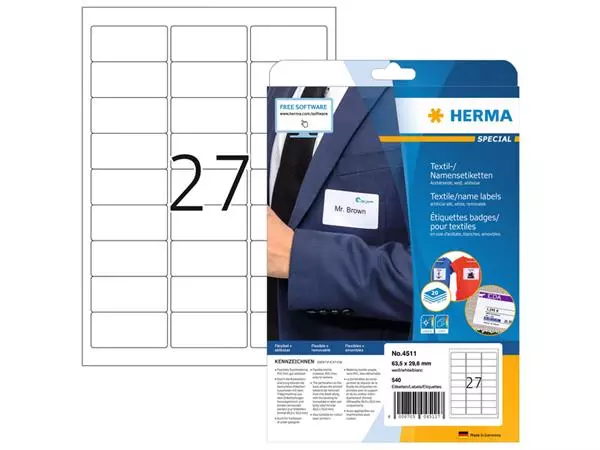 Naambadge etiket HERMA 4511 63.5x29.6mm wit