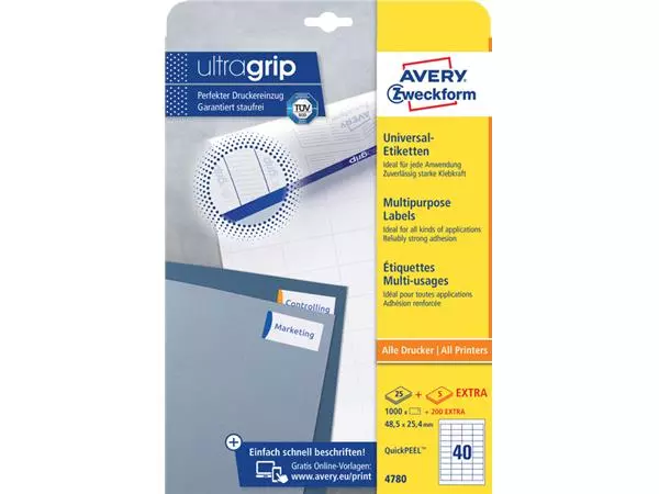 Buy your Etiket Avery Zweckform 4780 48.5x25.4mm wit 1000stuks at QuickOffice BV