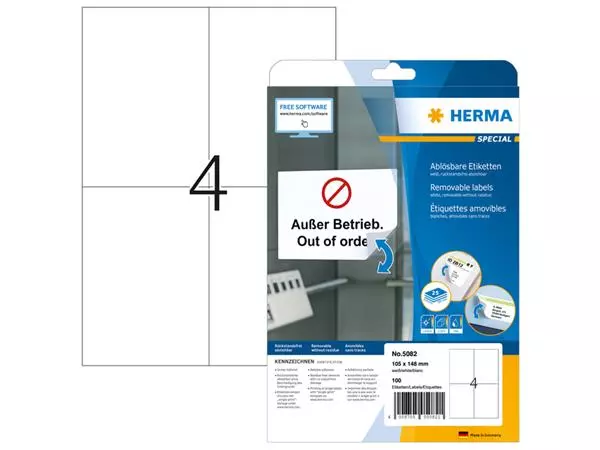 Buy your Etiket HERMA 5082 105x148mm A6 verwijderbaar wit 100stuks at QuickOffice BV