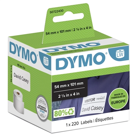 Een Etiket Dymo LabelWriter naamkaart 54x101mm 1 rol á 220 stuks wit koop je bij Company Supplies