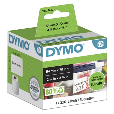 Buy your Etiket Dymo LabelWriter multifunctioneel 54x70mm 1 rol á 320 stuks wit at QuickOffice BV