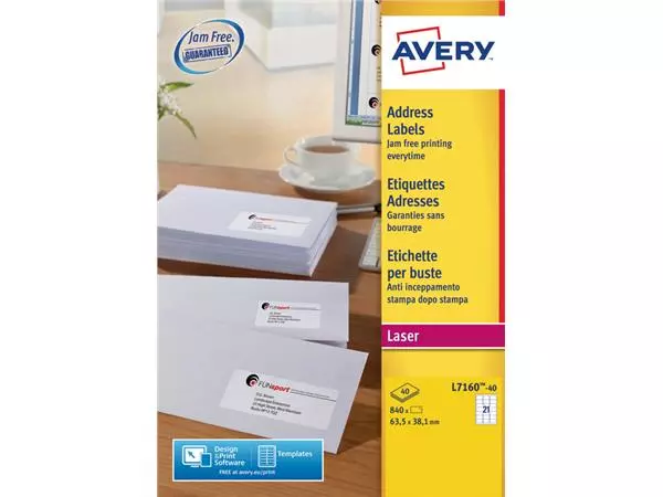 Een Etiket Avery L7160-40 63.5x38.1mm wit 840stuks koop je bij Supply Mij