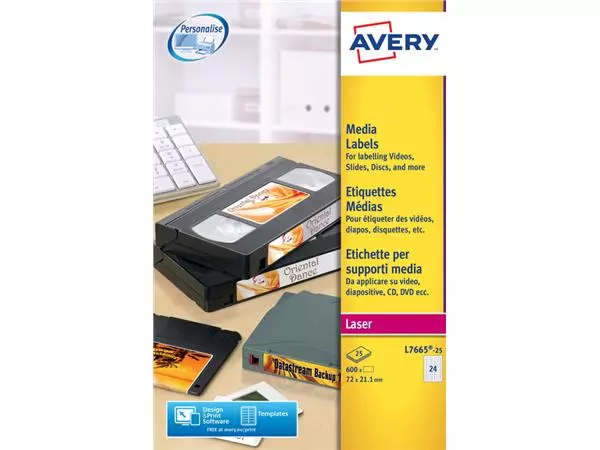 Een Etiket Avery L7665-25 72x21.2mm voor datatape's 600stuks koop je bij De Joma BV