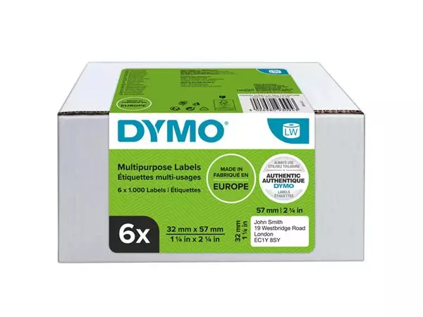 Een Etiket Dymo labelwriter 11354 32mmx57mm universeel doos à 6 rol à 1000 stuks koop je bij De Rijk Kantoorshop