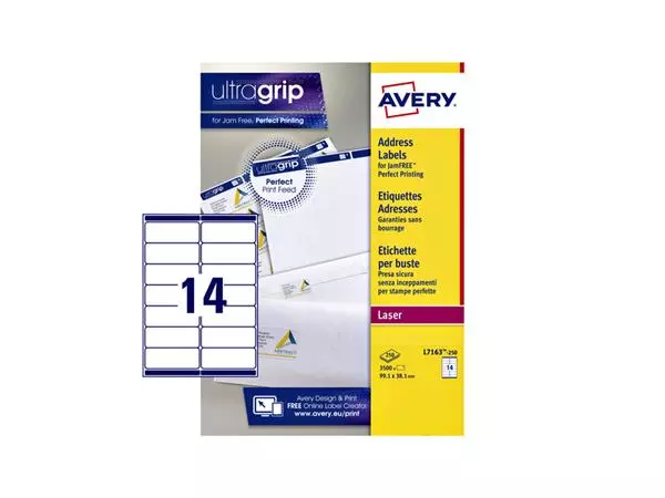 Een Etiket Avery L7163-250 99.1x38.1mm wit 3500stuks koop je bij iPlusoffice