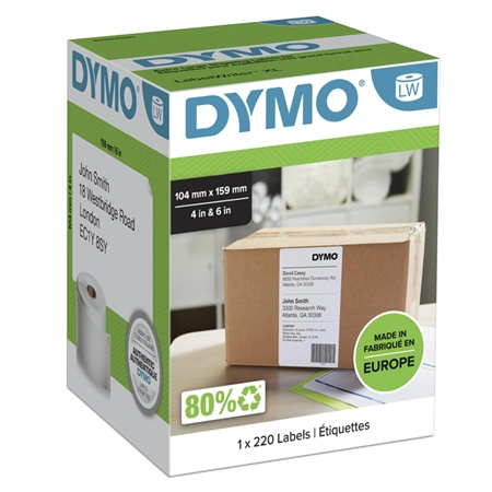 Een Etiket Dymo LabelWriter 5XL verzendlabel 104x159mm 1 rol á 220 stuks wit koop je bij QuickOffice BV