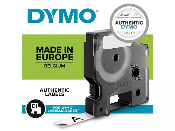 Een Labeltape Dymo LabelManager D1 polyester 12mm zwart op wit 10 stuks koop je bij Kwantinex