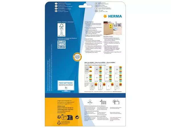 Een Etiket HERMA 4421 210x297mm verwijderbaar A4 geel 20stuks koop je bij De Joma BV