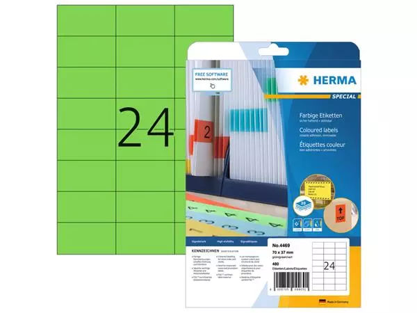 Een Etiket HERMA 4469 70x37mm verwijderbaar groen 480stuks koop je bij Kantorice office & business supplies