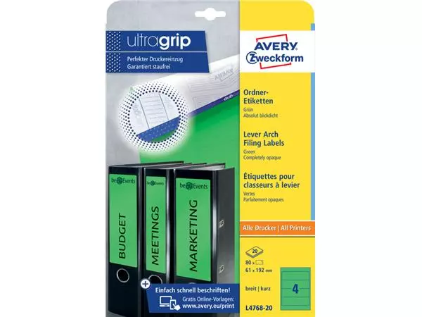 Een Rugetiket Avery breed 61x192mm zelfklevend groen koop je bij QuickOffice BV