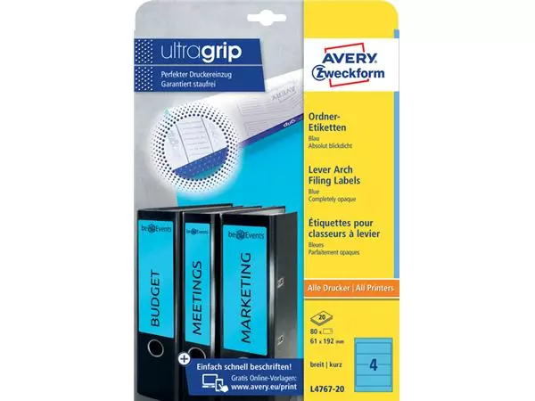 Een Rugetiket Avery breed 61x192mm zelfklevend blauw koop je bij QuickOffice BV