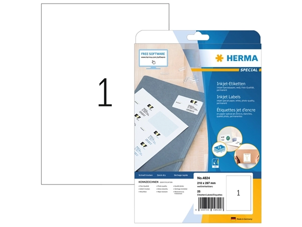 Een Etiket HERMA 4824 210x297mm A4 wit 25stuks koop je bij Supply Mij