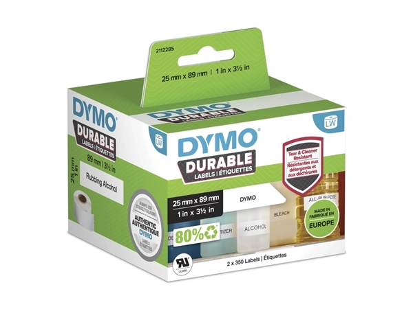 Etiket Dymo LabelWriter industrieel 25x89mm 2 rollen á 350 stuks wit