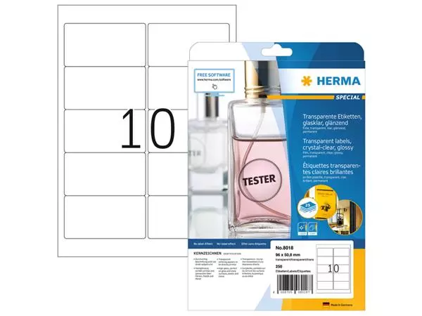 Een Etiket HERMA 8018 96x50.8mm 250st transparant koop je bij All Office Kuipers BV