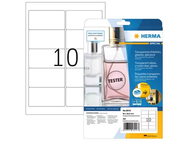 Een Etiket HERMA 8018 96x50.8mm transparant 250 etiketten koop je bij Clippz! Office Supplies