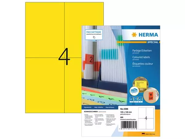 Een Etiket HERMA 4396 105x148mm A6 geel 400stuks koop je bij Kantoorboekhandel Van Atten