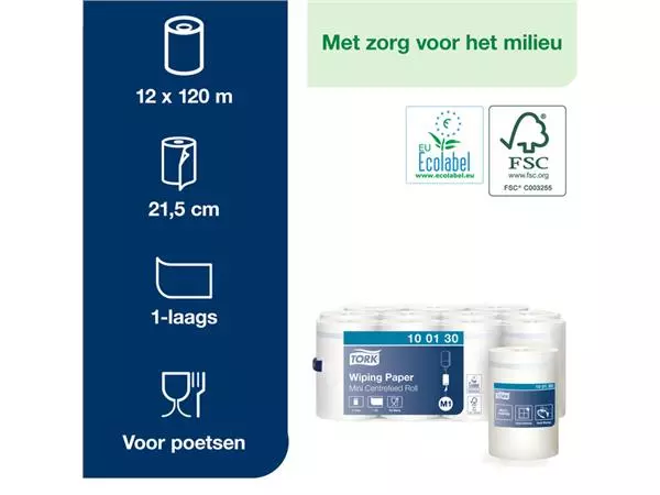 Een Poetspapier Tork Wiping mini rol M1 1 laags centerfeed wit 100130 koop je bij Continu Kantoor