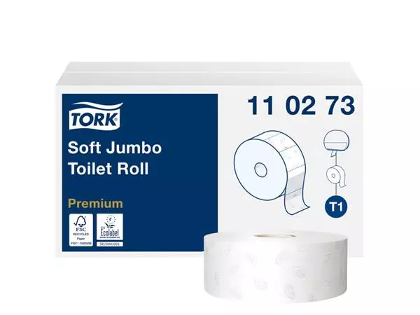 Een Toiletpapier Tork Jumbo T1 premium 2-laags 360m wit 110273 koop je bij Den Otter Kantoorpartners B.V.