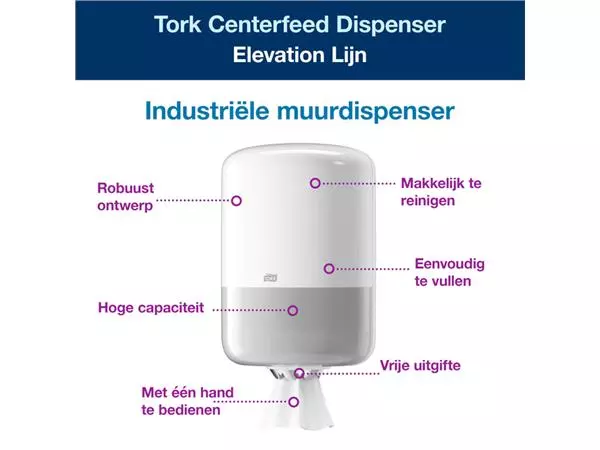 Een Poetspapierdispenser Tork M2 Elevation wit 559000 koop je bij Mado BV