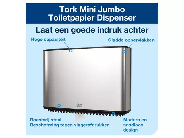 Een Toiletpapierdispenser Tork T2 rvs 460006 koop je bij Egner kantoorspecialisten