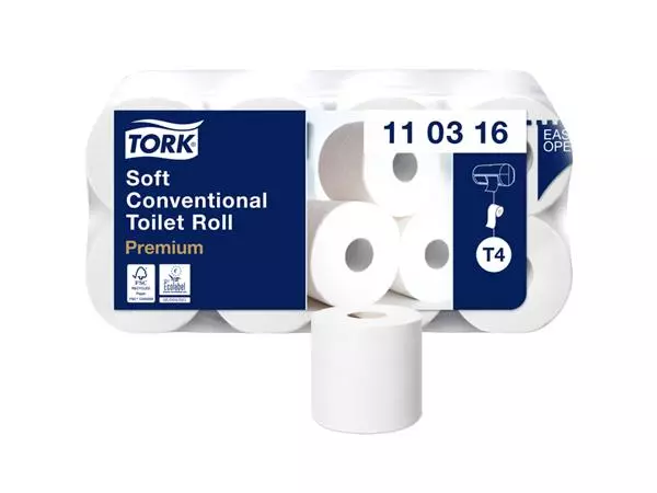 Een Toiletpapier Tork T4 traditioneel premium 3-laags 250 vel wit 110316 koop je bij Kantorice office & business supplies