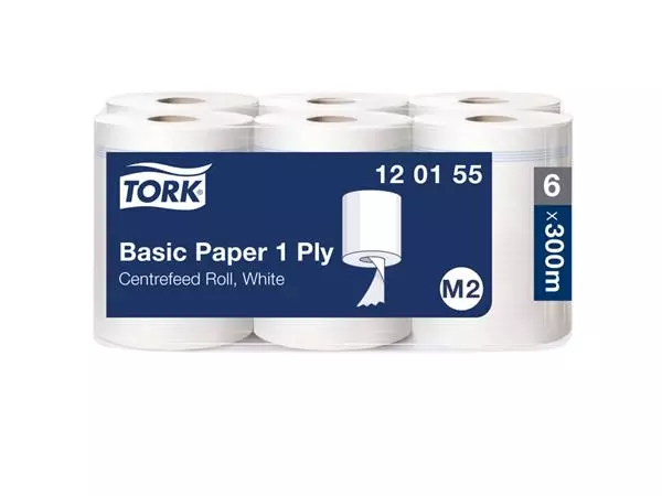 Poetspapier Tork Basic M2 centerfeed 1-laags 300m wit 120155