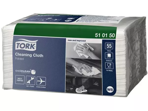 Een Reinigingsdoek Tork Cleaning W8 zacht flexibel nonwoven 55 vel wit 510150 koop je bij Friese Schrijfkamer